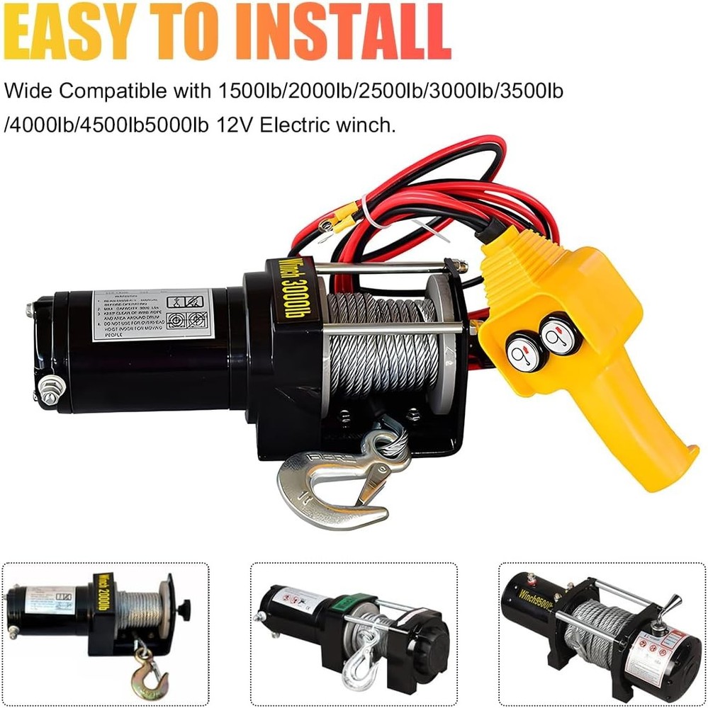 Winch Controller, Push Button Remote,Pulls 1500lbs to 5000lbs,12V Electric Winch