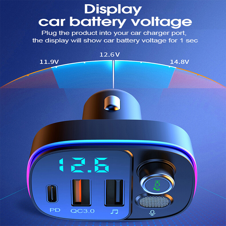 Car Bluetooth FM Transmitter Radio MP3 Adapter Kit USB C Fast Charger hands free