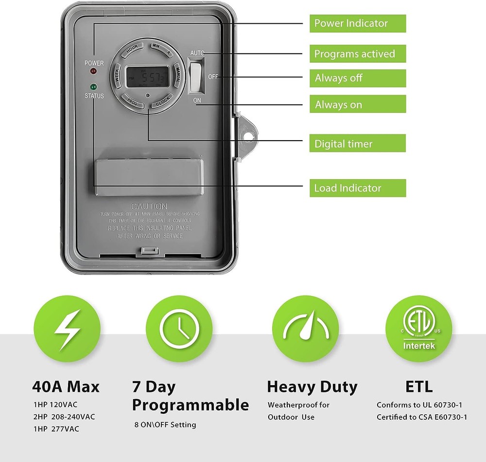 BN-LINK Pool Pump Timer, Outdoor Digital Timer Box Heavy Duty 7-Day Programmable