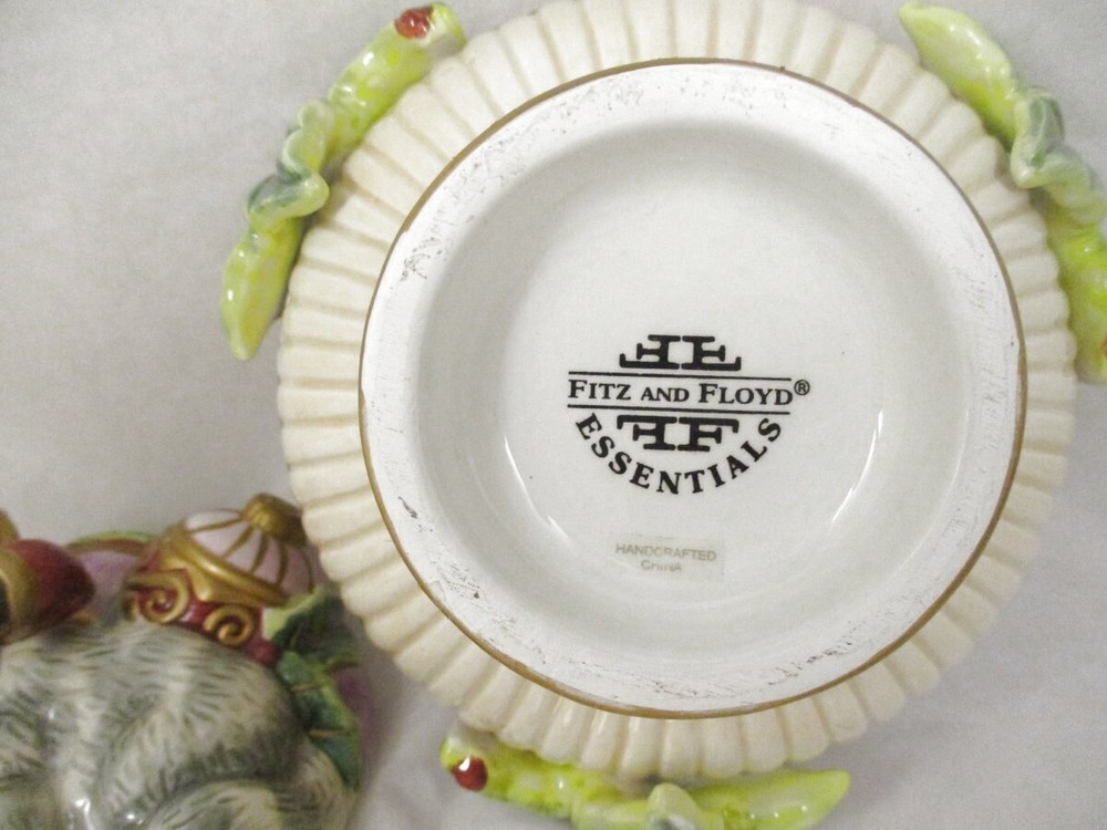 Fitz &; Floyd Essentials Christmas Kitty Cat Sleeping Fitted Lidded Candy Dish F