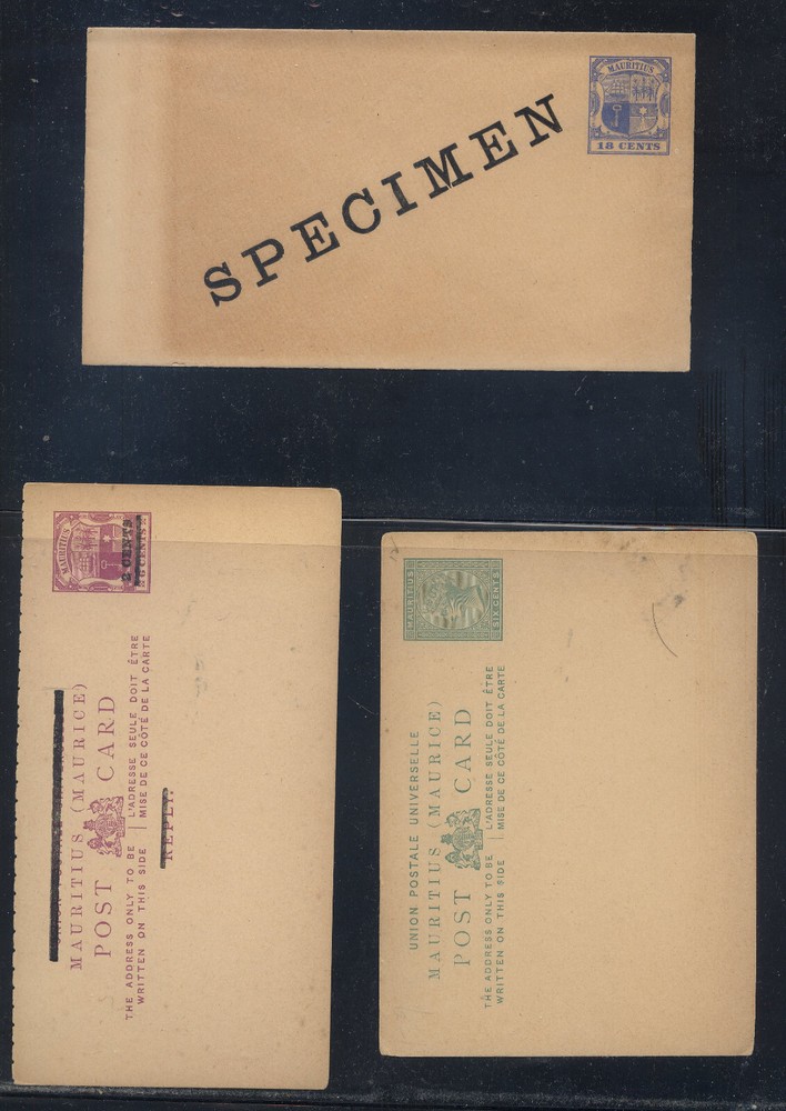 Mauritius    3  postal   items  unused, one  specimen