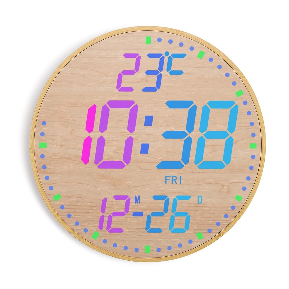 12" Large Digital Wall Mount Clock, Count Down Timer, Alarm, Big LED, 12 RGB ...