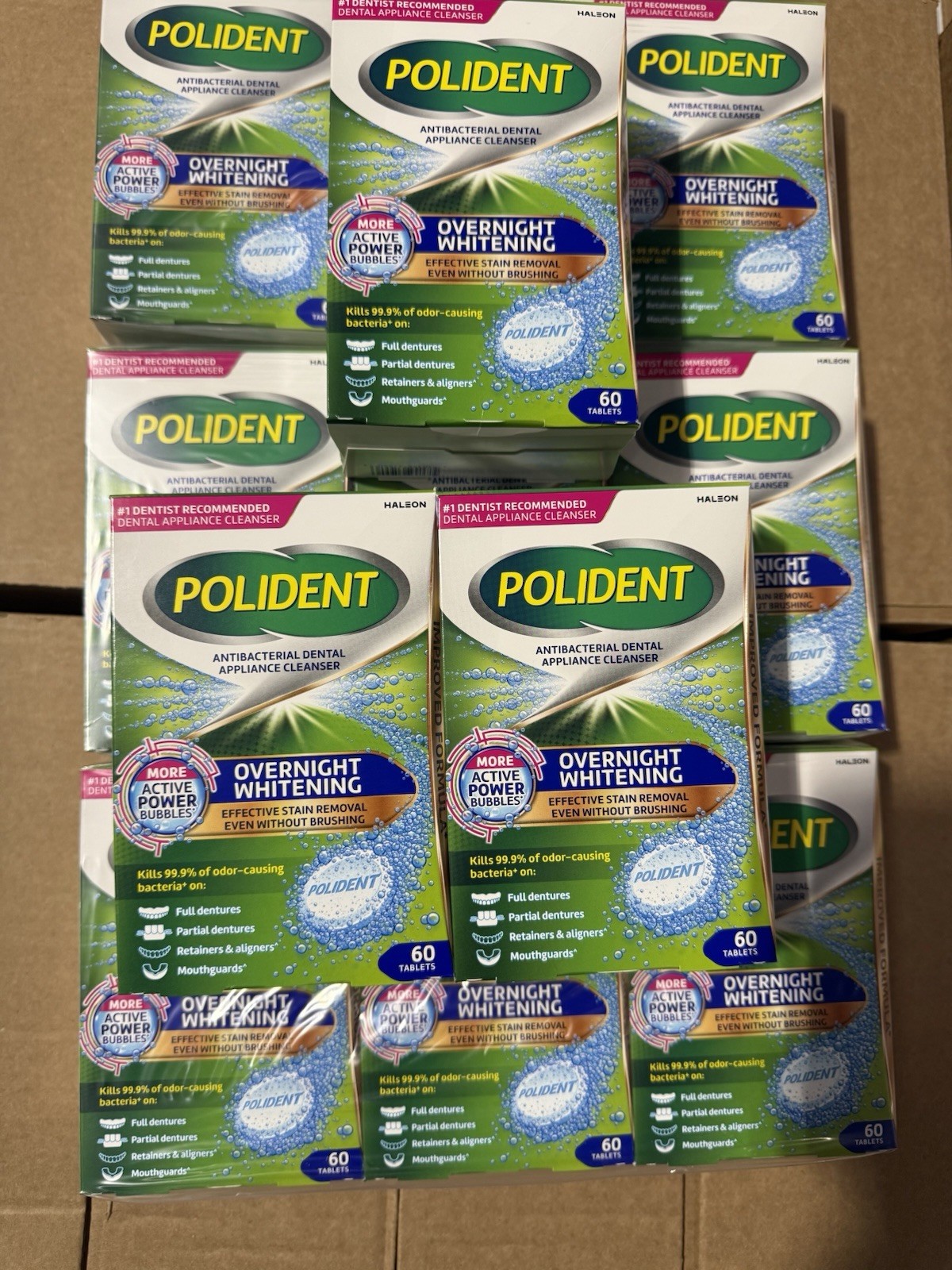 12-pack Polident Overnight Whitening Antibacterial Dental Appliance Cleanser 60