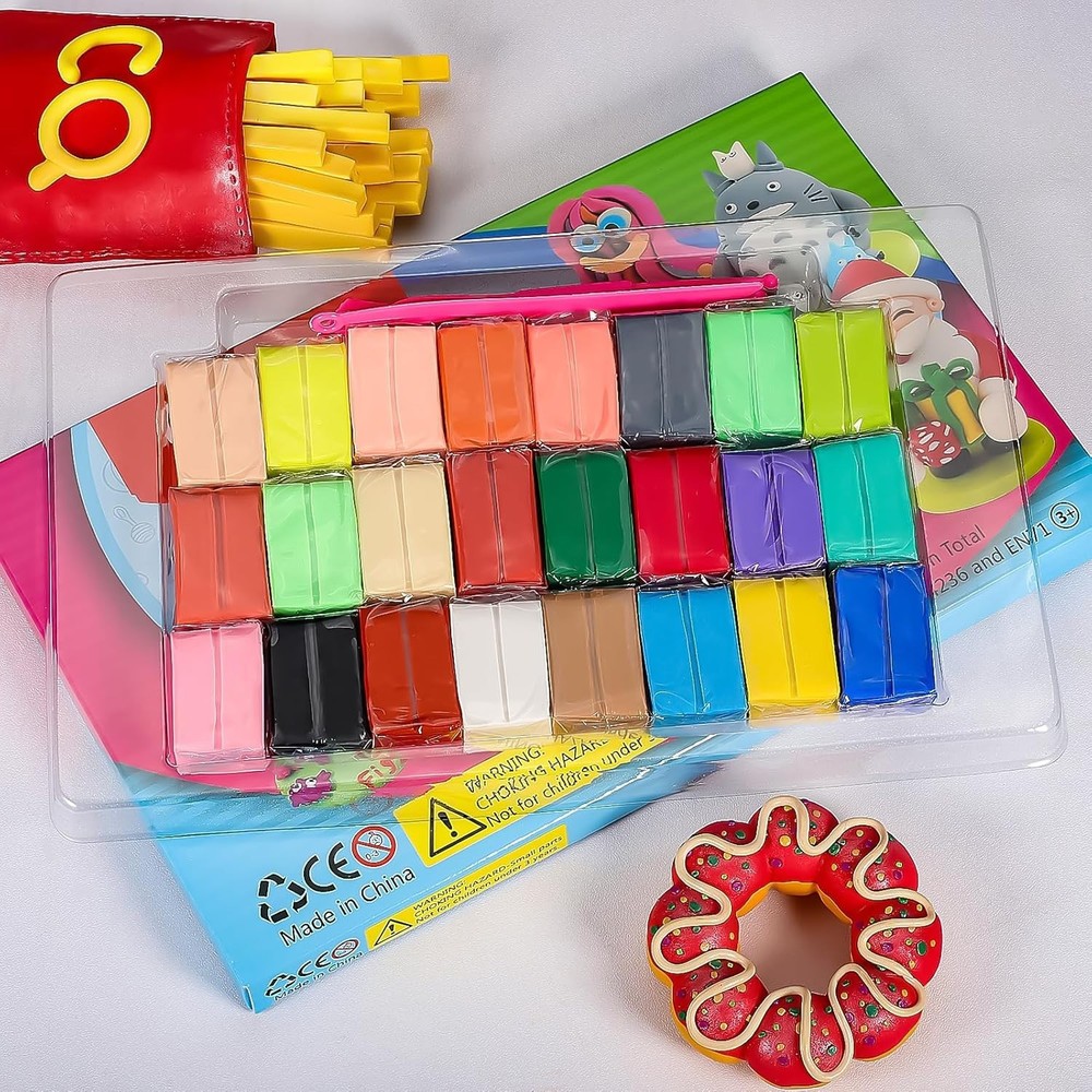 Mini Polymer Modeling Clay Set - 24 Vibrantly Colored Safe Clays for Creativity