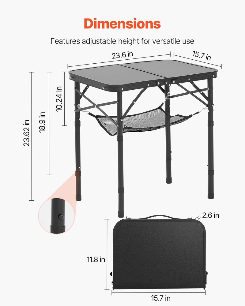 2ft Folding Aluminum Camping Table - Portable Outdoor Table Adjustable Height