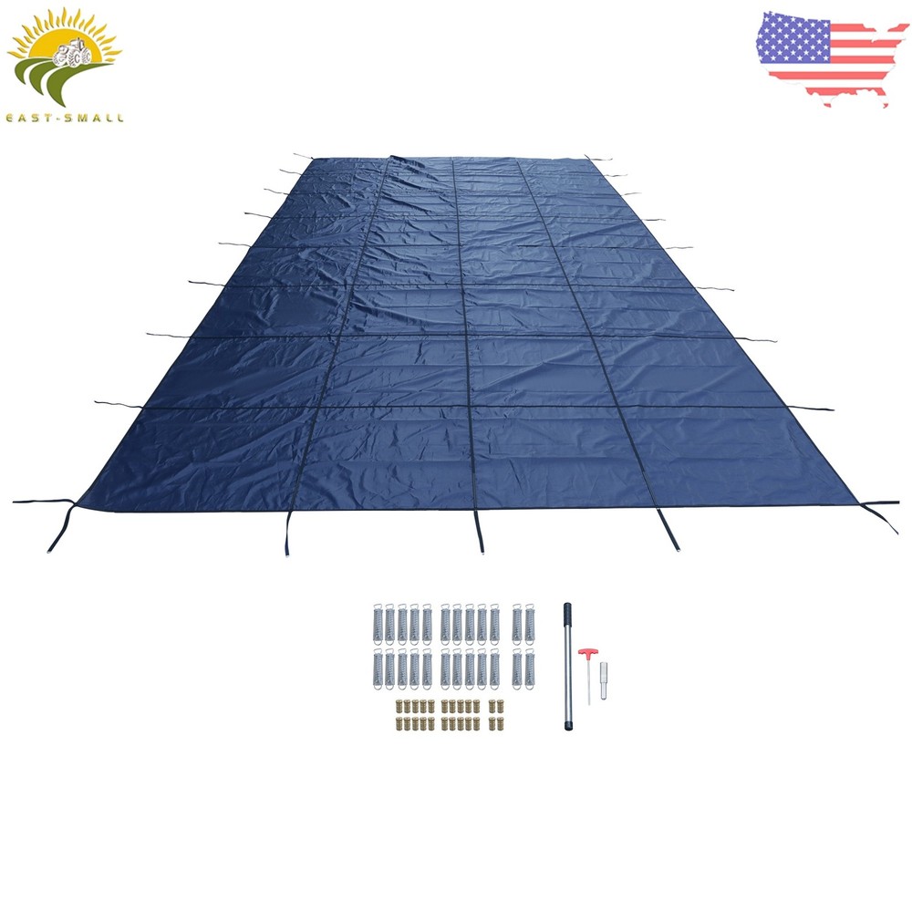 Rectangle Inground Pool Safety Cover For 16 x 32FT Blue Mesh Solid With Tools