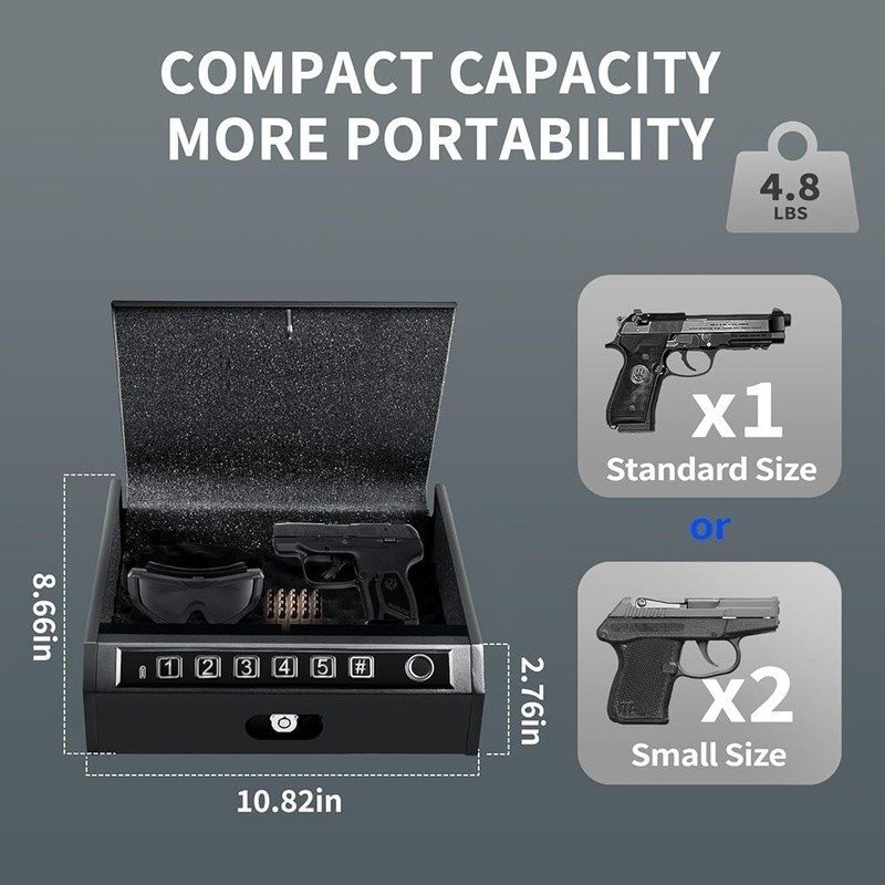 Biometric Gun Safe Portable Quick Access Lock Fingerprint Security Case Compact