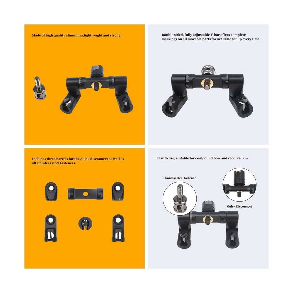 Archery Bow Stabilizer Double Side Adjustable V-Bar Mount Quick Disconnect fo...