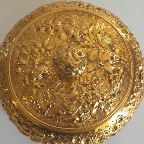Sterling Silver Gilt Repousse 4.5" Lidded Box