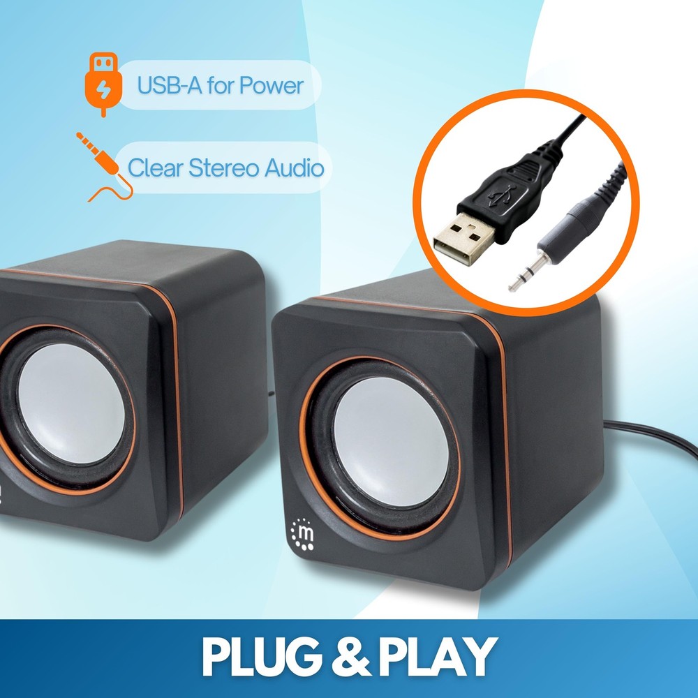 Manhattan USB Powered Stereo Speaker System - Small Size - with Volume Contro...