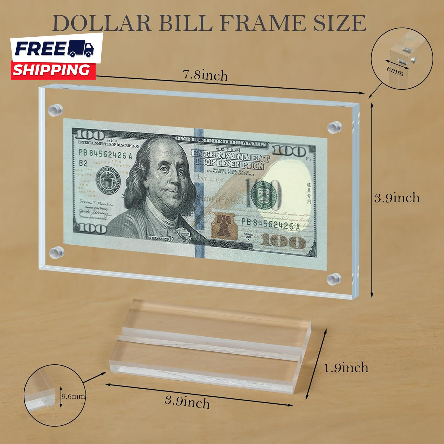 Dollar Bill Frame Display Acrylic Dollar Bill Holder for Collectors Currency