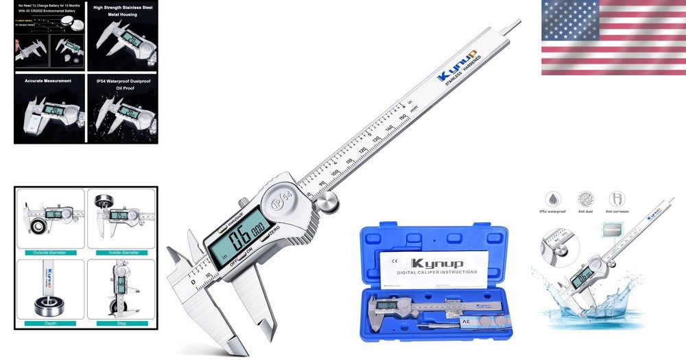 Accurate 6-Inch Digital Caliper Tool - Splash Proof, Large LCD & Versatile Use