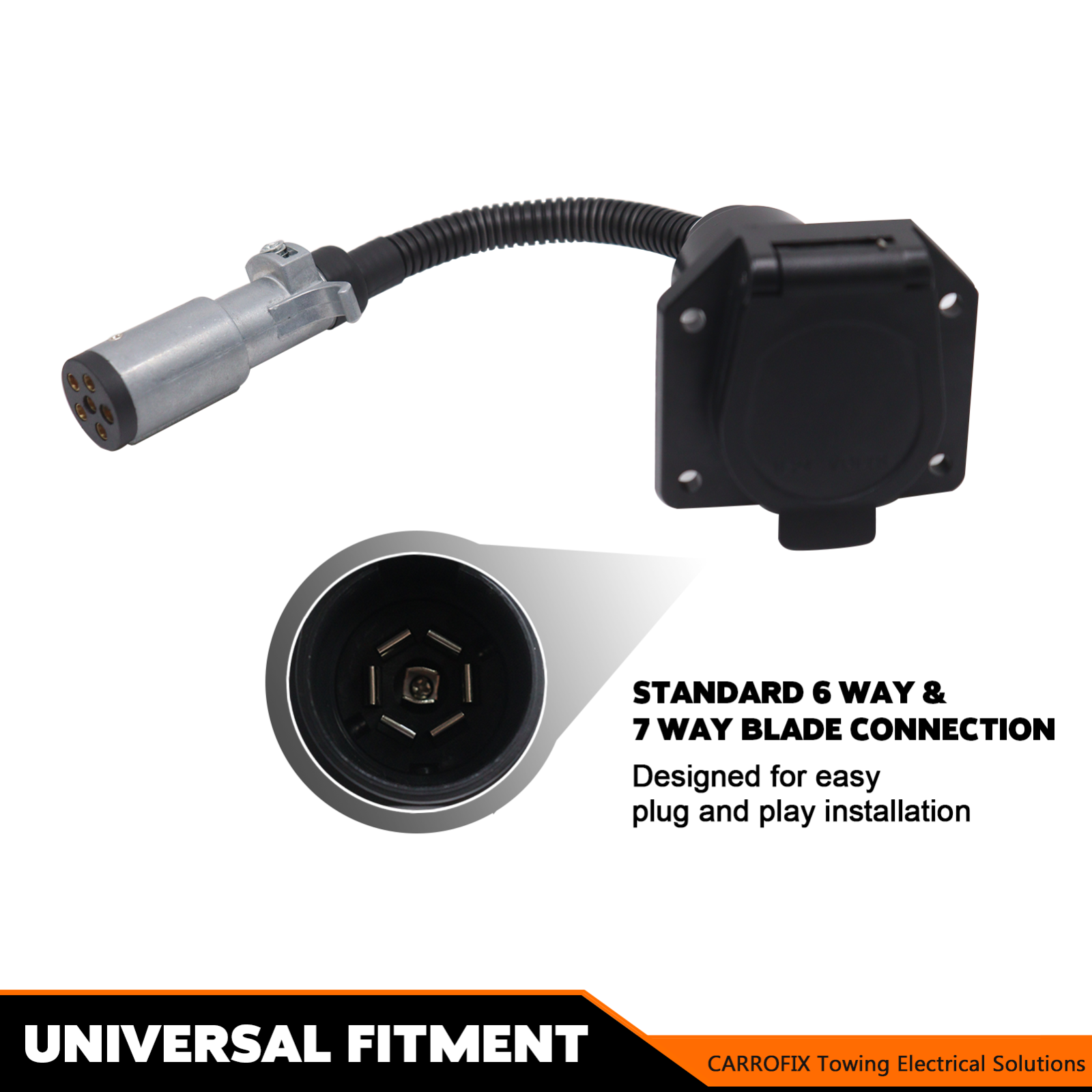 Universal Vehicle 6-Way Round to 7-Way RV Blade Trailer Wiring Adapter Connector