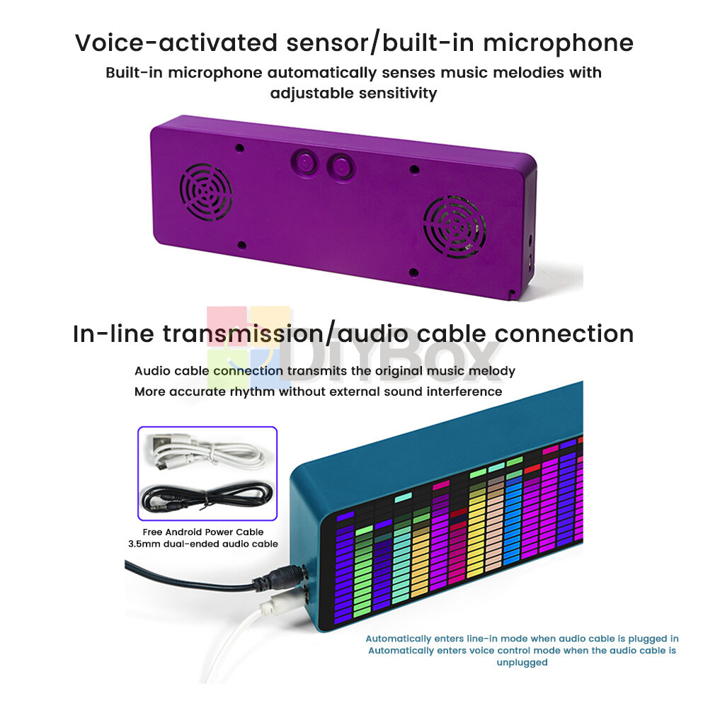 MIC+CABLE Sound Level Meter Clock LED Audio Display Music Spectrum Visualizer