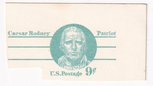 STAMP SCOTT UX70 "Caesar Rodney" 9 CENT 1976 POSTCARD CUT OUT - B