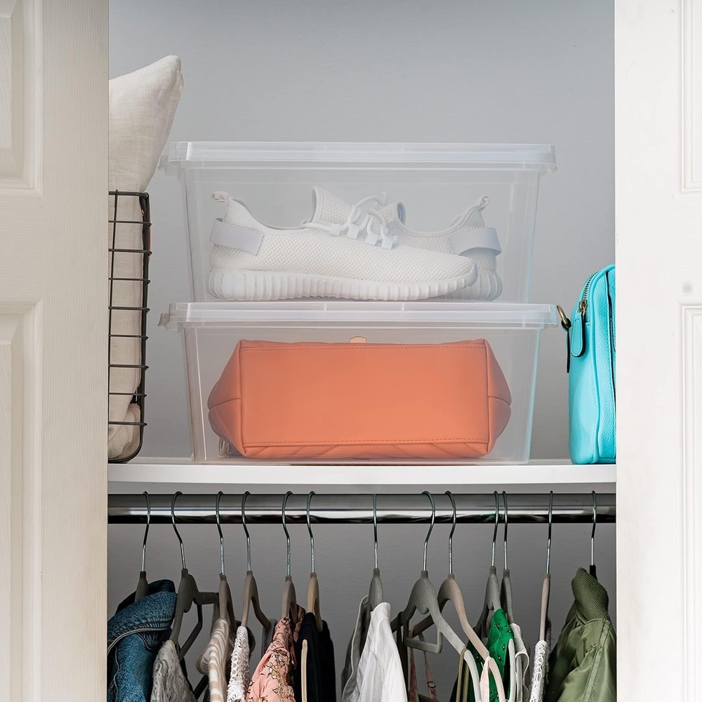 Stackable Clear Storage Containers - 15 Quart, 4-Pack Shoe & Game Storage