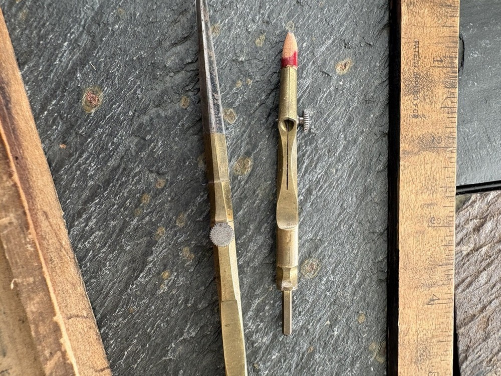 Antique Brass Compass Pencil Navigational Divider Drafting Tool Boxed