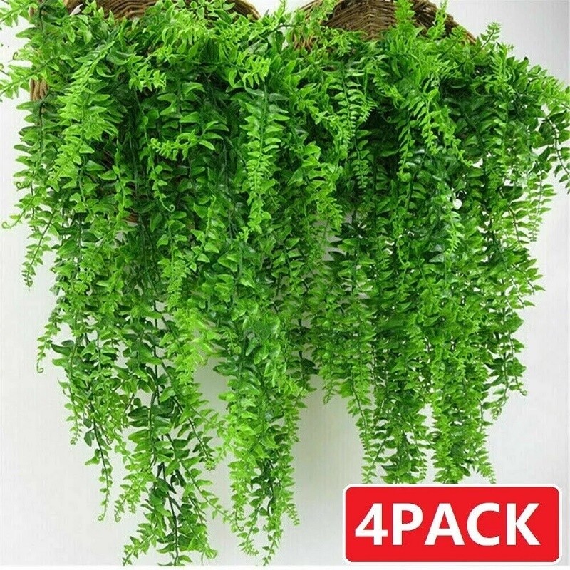 4Pcs Artificial Boston Fern Plant Fake Hanging Trailing Foliage Vine Home Decor