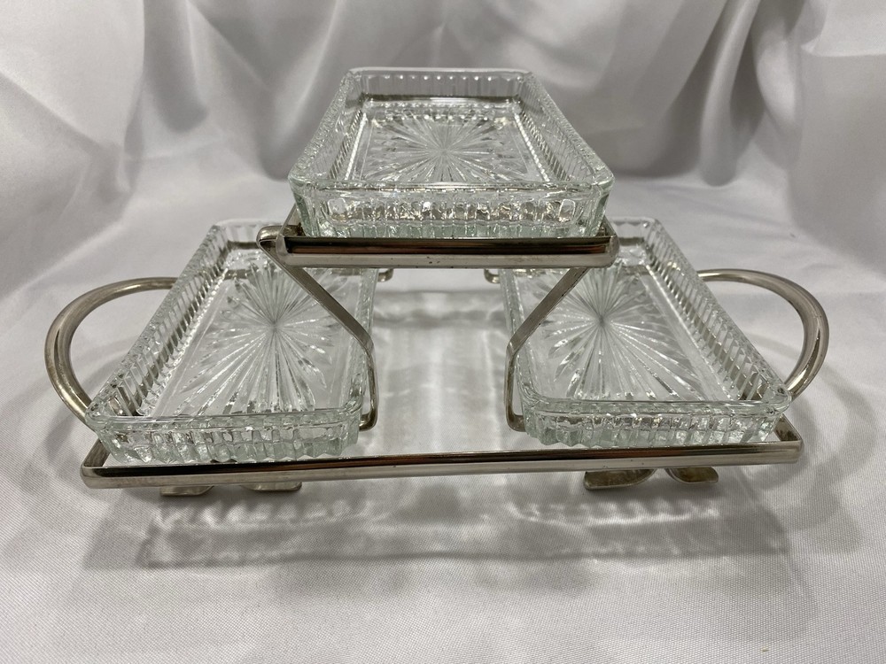 Leonard Silver Plate Three Tier Relish Server ￼￼