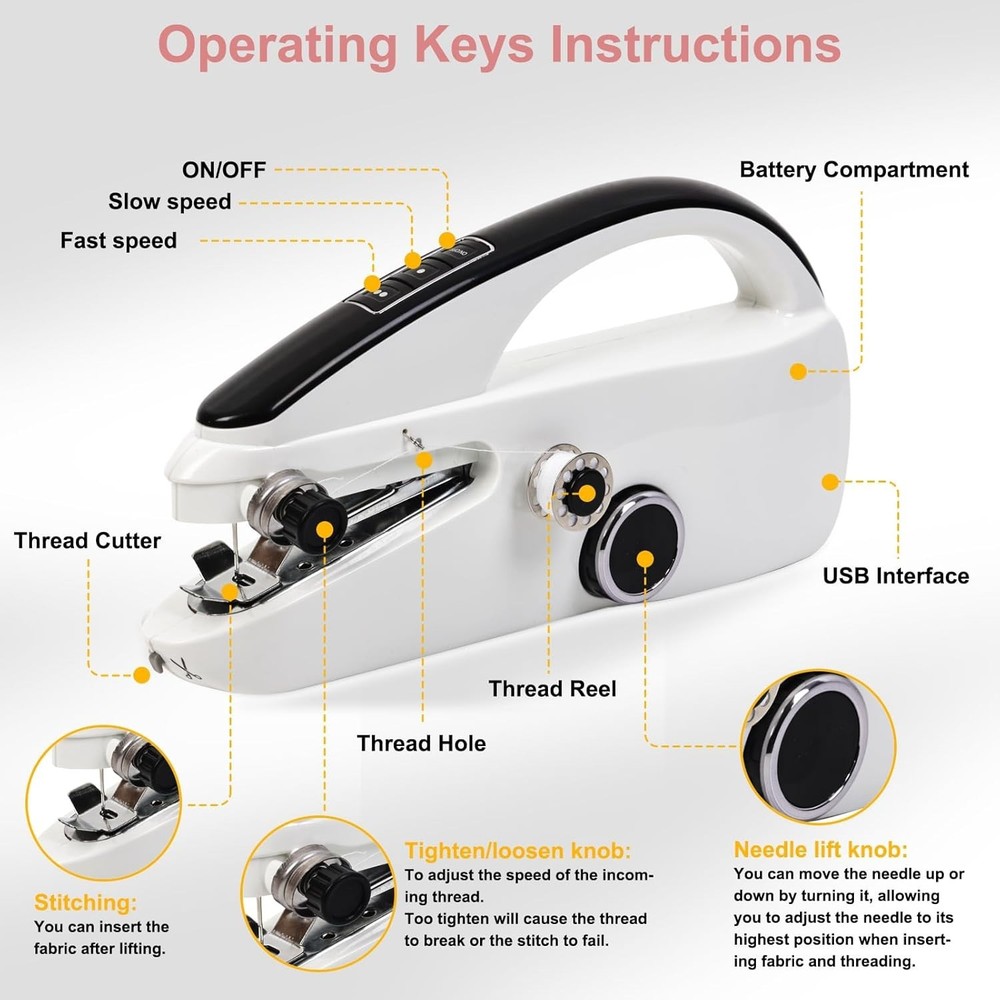 Handheld Sewing Machine for Quick Stitching, Easy to Operate Mini Portable Ha...