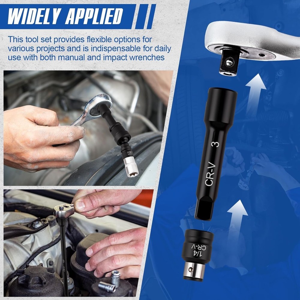 Piece Professional Impact Socket Extension Set with 1/4", 3/8" & 1/2" Drive E...