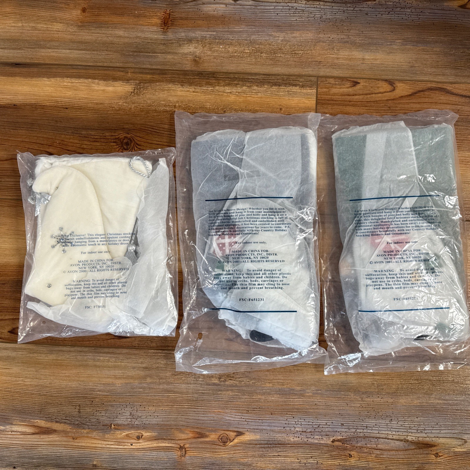 3 Lot Avon Country Holiday Christmas Stocking Snowman Santa Silver White