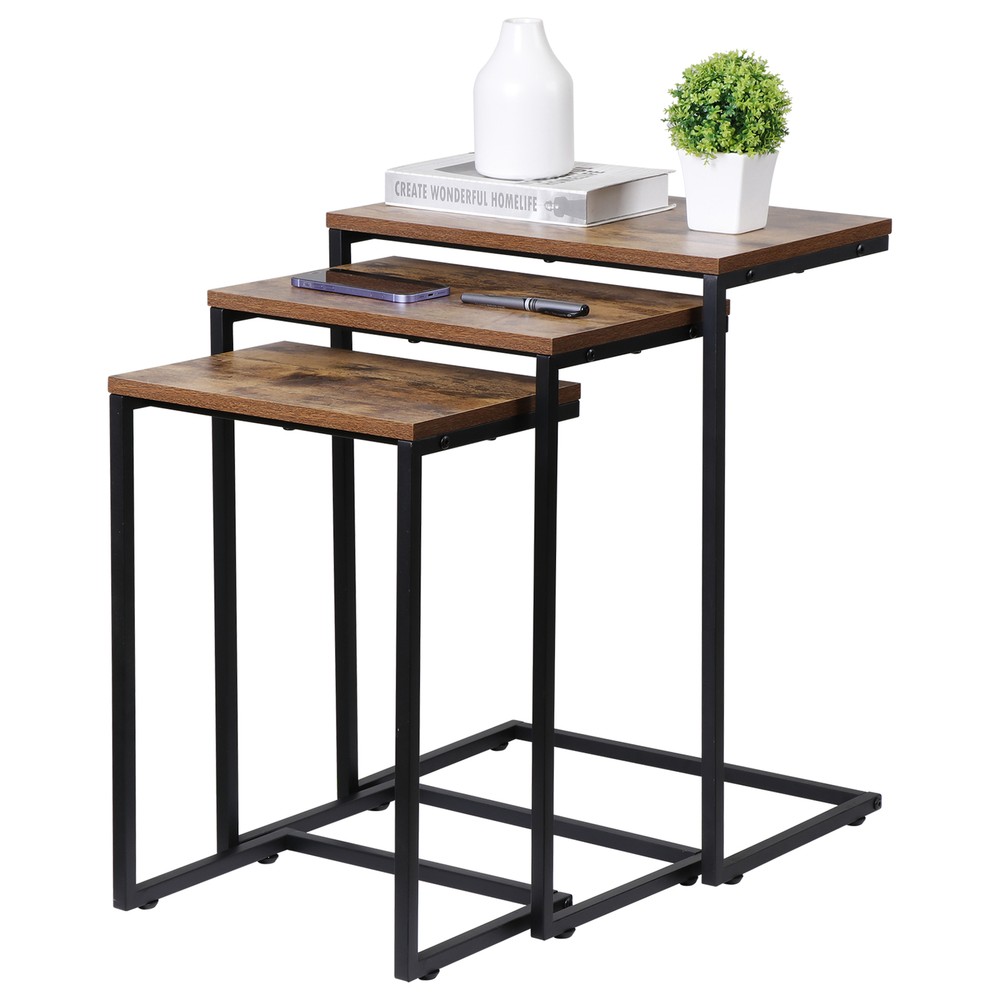 Nesting Side Tables Set of 3 C Shaped End Tables Stackable Coffee Snack Table