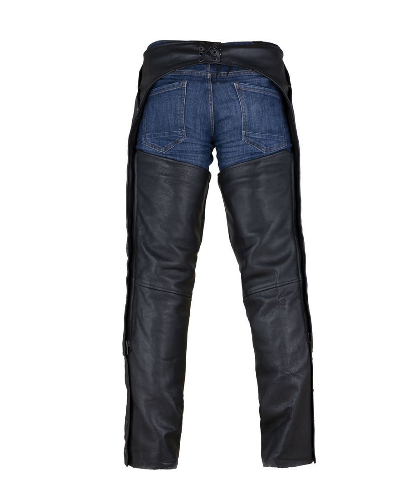 Men's Multi-Pocket Premium Black Cowhide Genuine Leather Chaps With Lining