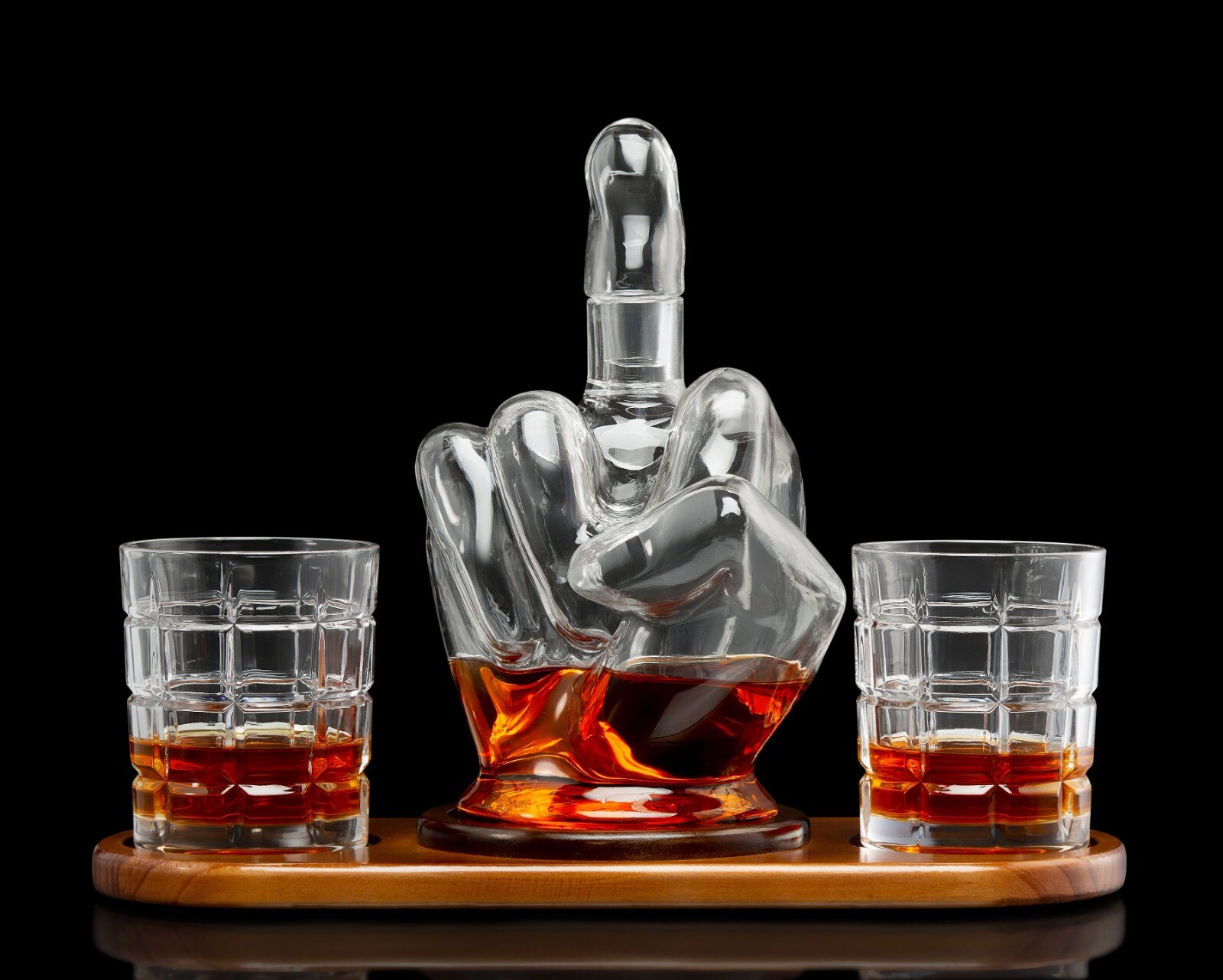 The Diamond Glassware Middle Finger Whiskey Decanter Set.