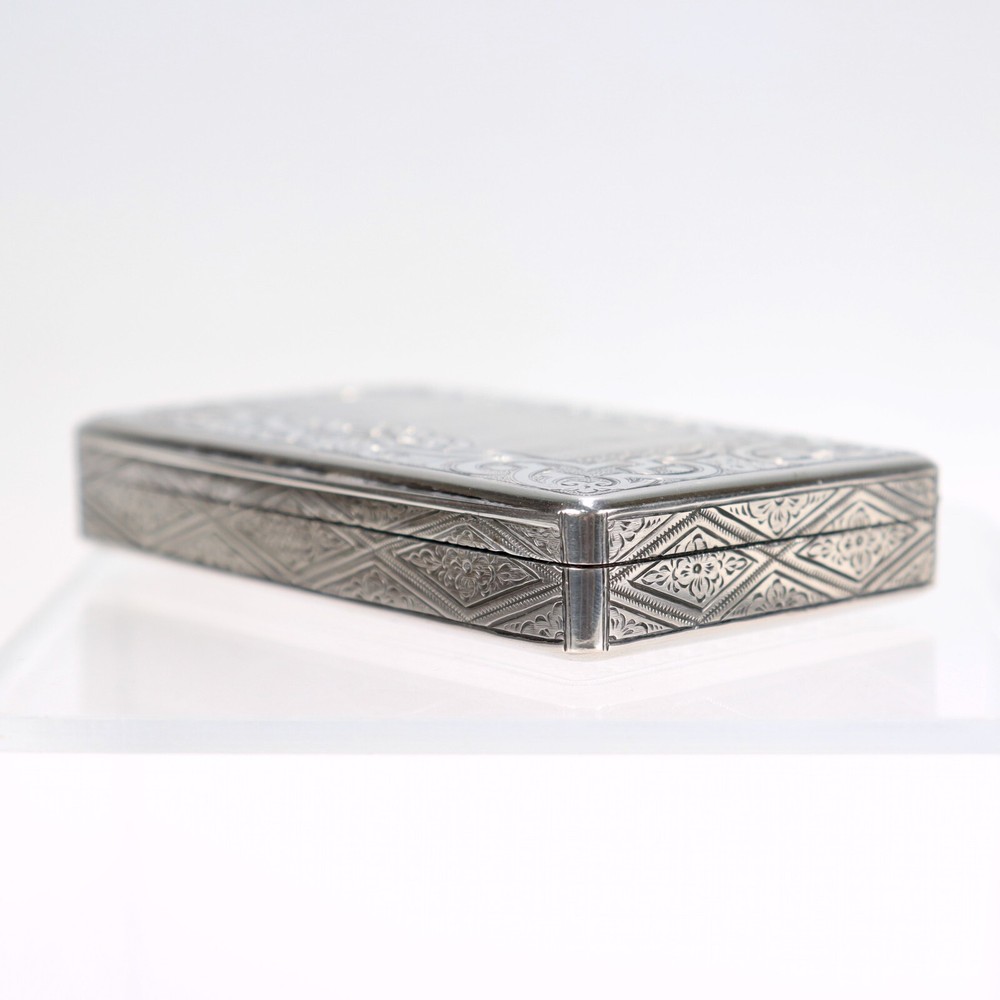 Antique Viennese or Austrian Engine-Turned Silver Card Case or Snuff Box.