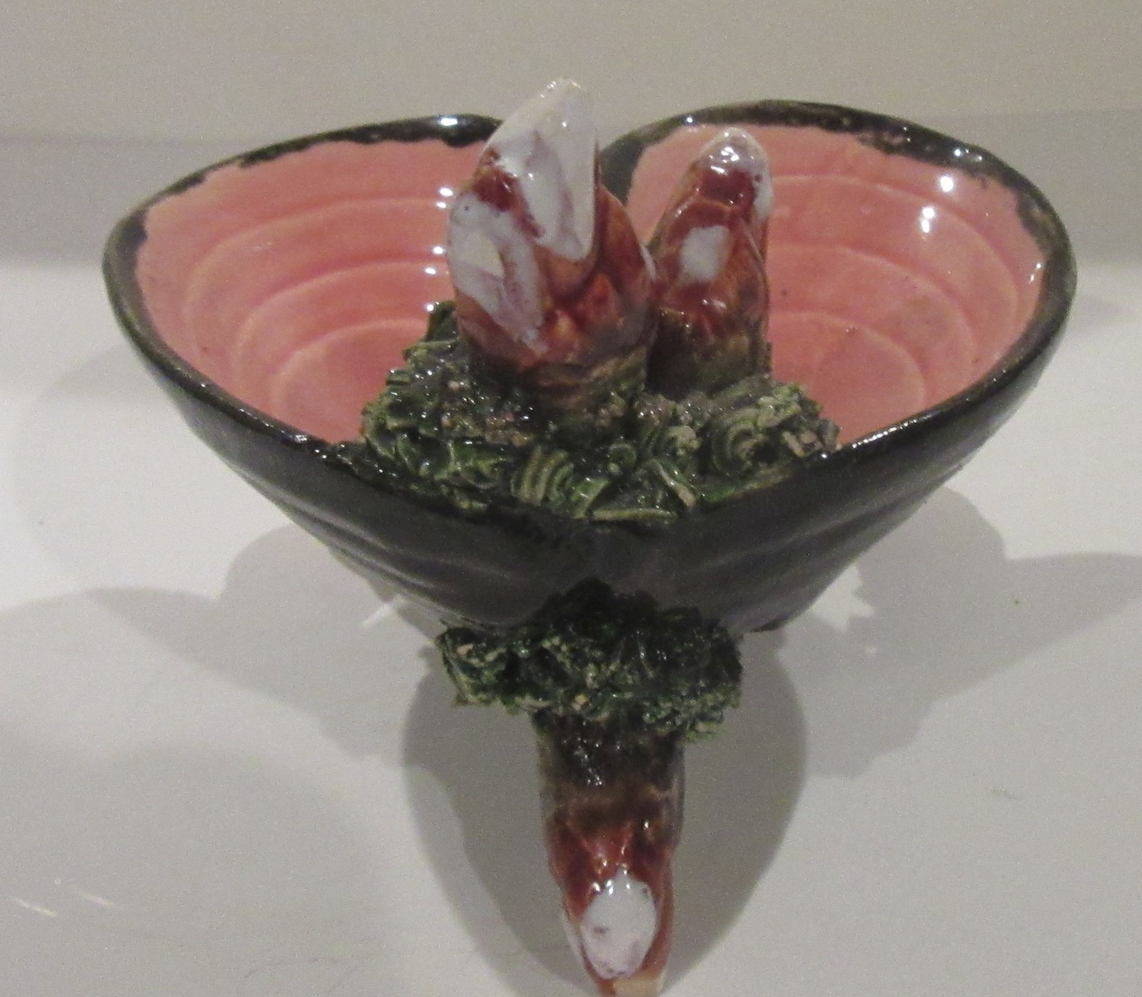 Ca 1880 Majolica Palissy Ware Open Salt Mussel Shells Crab Legs