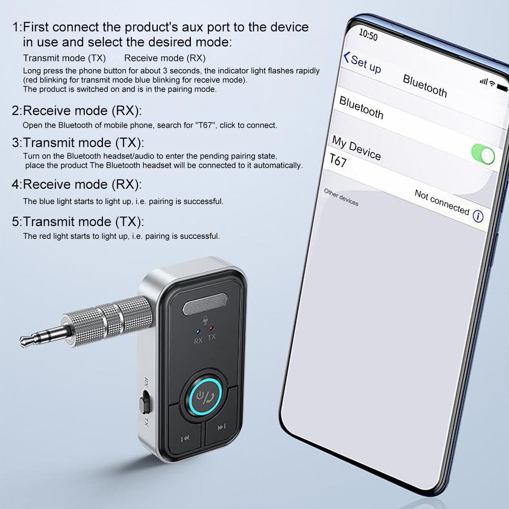 USB Wireless Bluetooth Transmitter Receiver 2 in 1 Audio Adapter 3.5mm Aux Car