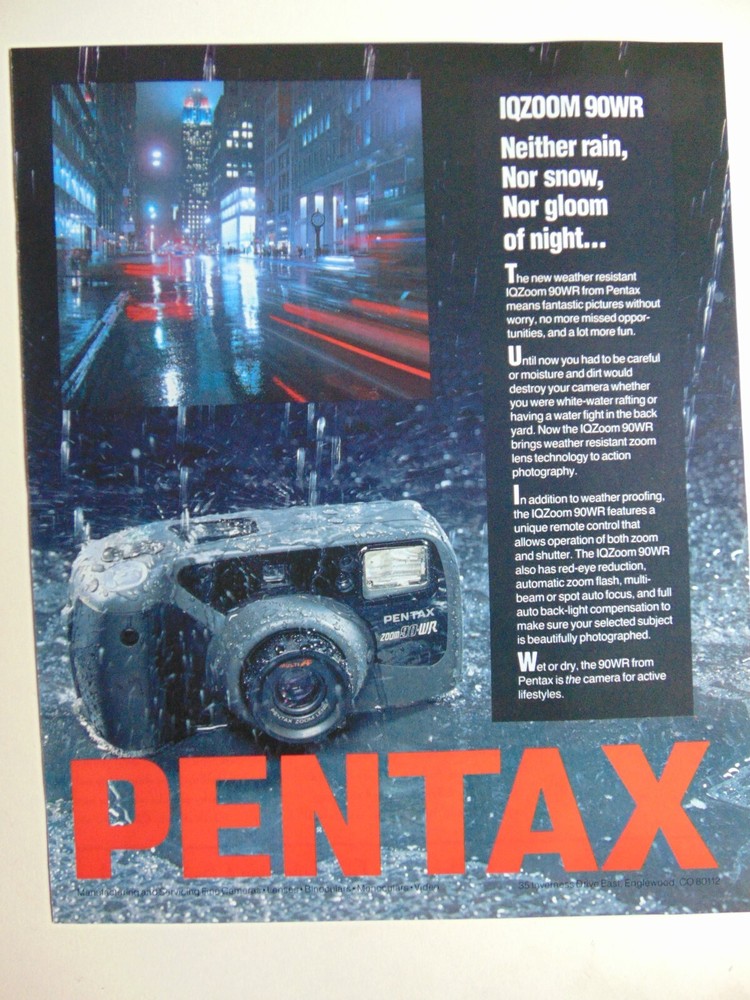1992 PENTAX IQZOOM 90WR Camera  print ad