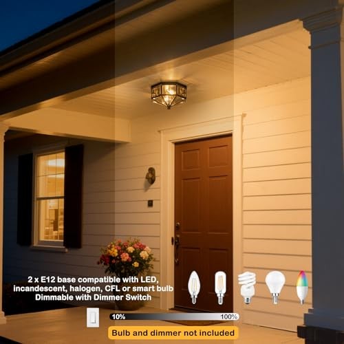 Flush Mount Ceiling Light Fixture, 2-Light Copper Outdoor Ceiling Normal