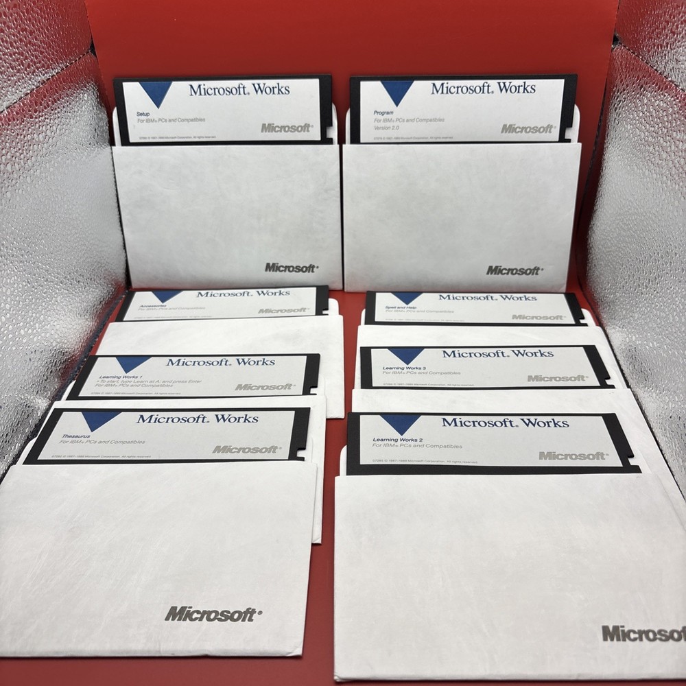 Vtg Microsoft Works 5.25” Floppy Disk Lot IBM PC DOS Software Untested