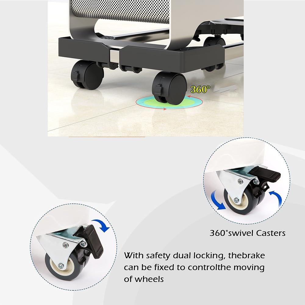 Niciksty Adjustable Mobile CPU Stand, Ventilated Computer Tower Stand Black