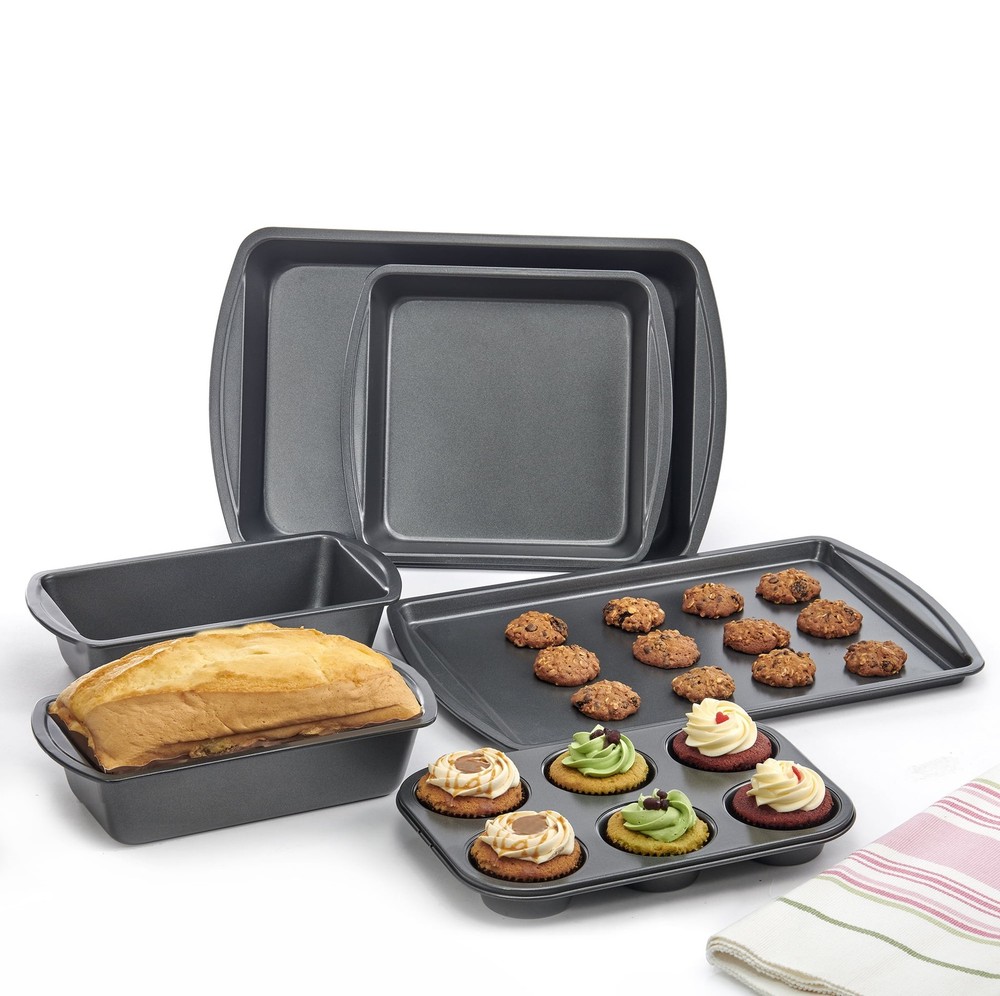 6 Piece Non-Stick Bakeware Sets, Easy for Release and Clean up, Gray