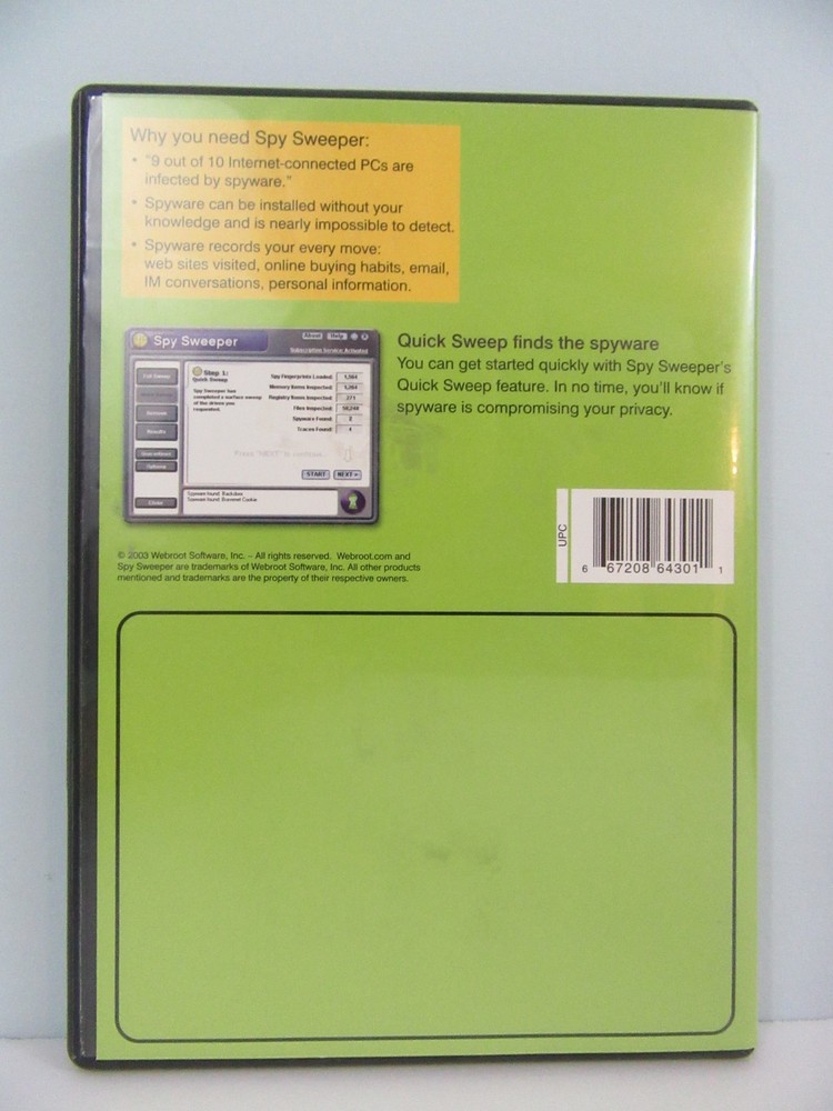 Webroot Spy Sweeper 2003 PC Software CD-ROM Windows 98/2000/XP - UNTESTED