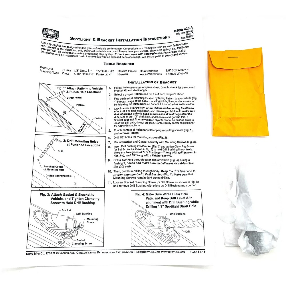 Unity 189 Spotlight Installation Kit with Mounting Bracket and Drill Bushing