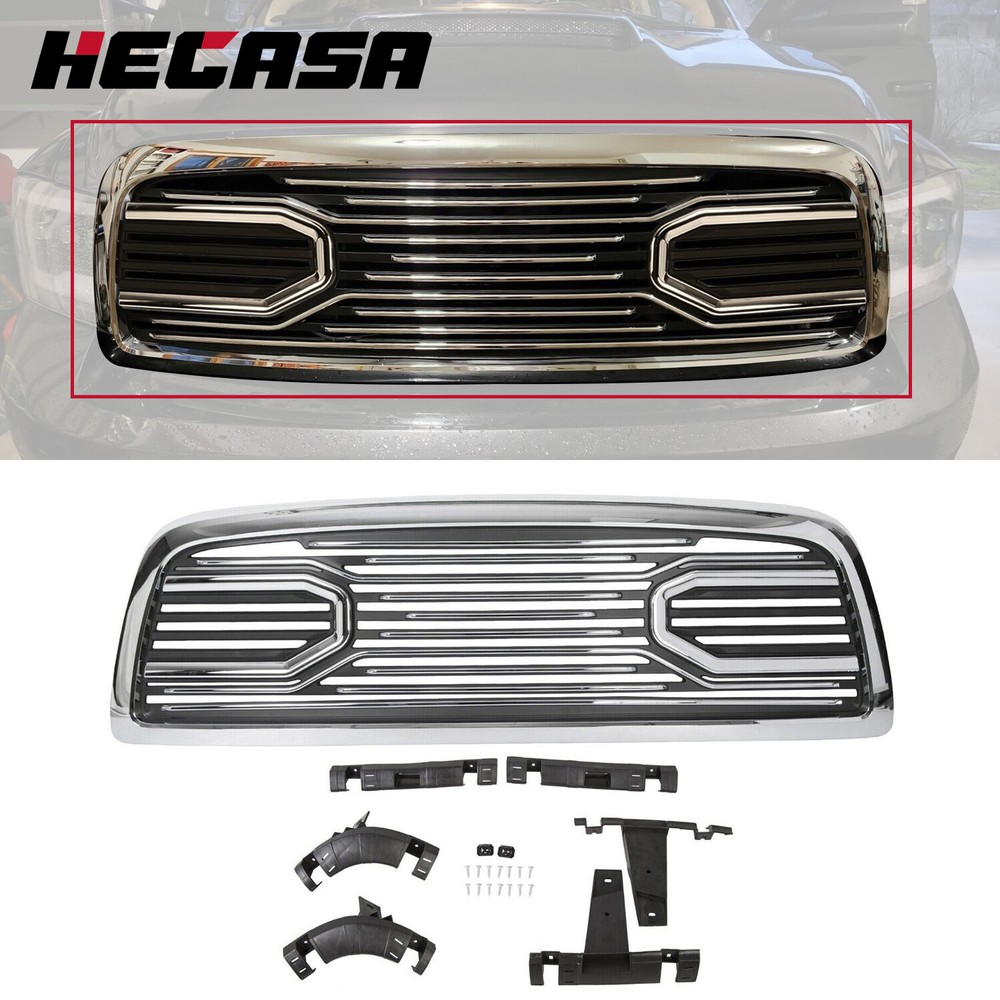 HECASA Big Horn Chrome Grille+Replacement Shell for 2009-2012 Dodge Ram 1500