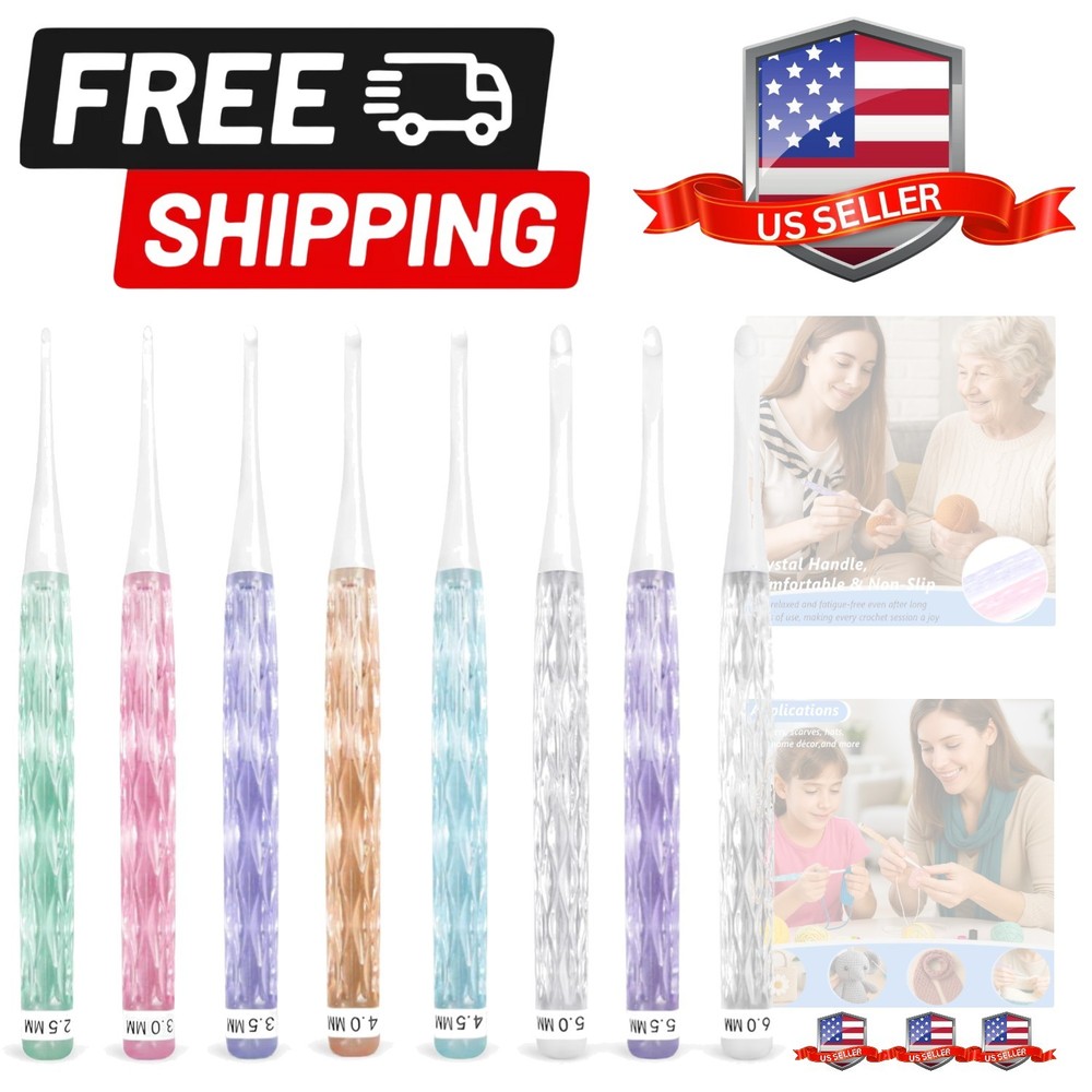 8-Size Inline Crochet Hook Set with See-Through Ergonomic Plastic Handles 2.5...