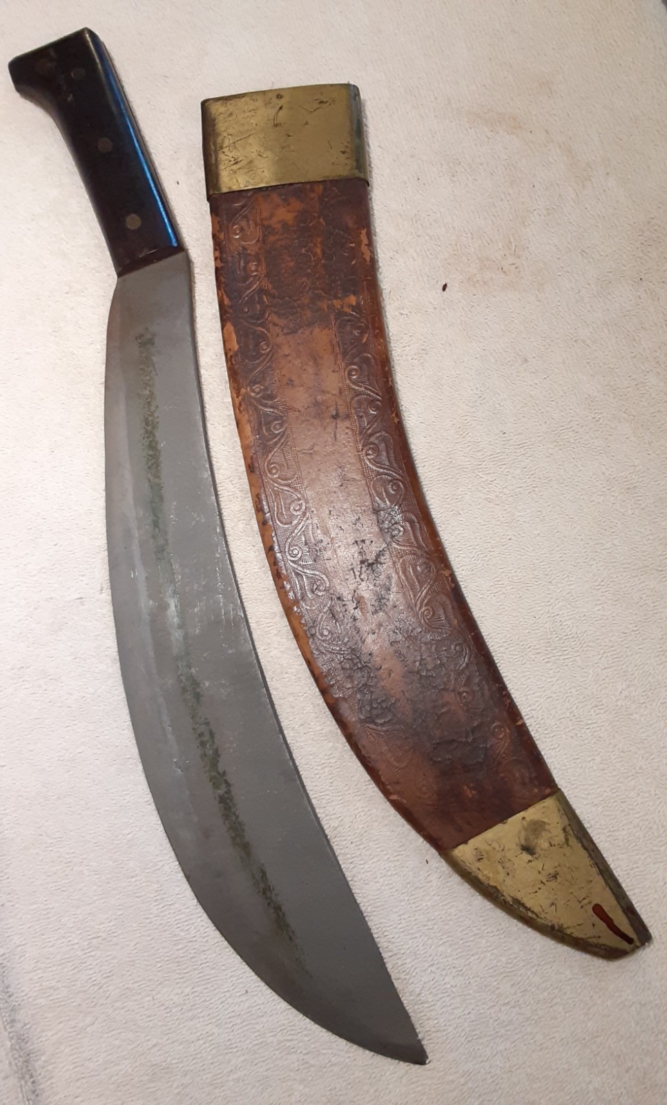 Vtg WWI Military 20" Collins 1005 Bolo Machete Knife W Leather Sheath