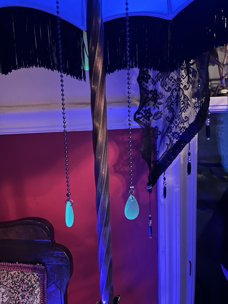 Uranium Blue Aqua Turquoise Teardrop Shaped Lamp Pull Chain Pair