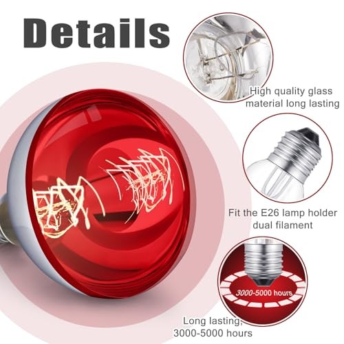 Pack 250 Watt Heat Lamp 120v R0 Heat Lamp Bulbs Glass 250 Watts 4 Silver, Red