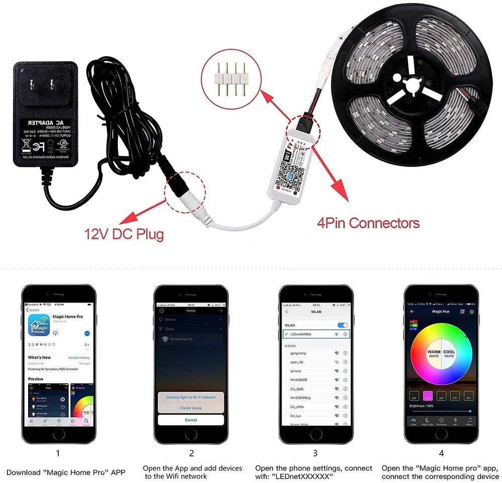 Smart LED WiFi Controller, Updated Wireless 24 Keys RF Remote Control for GRB...