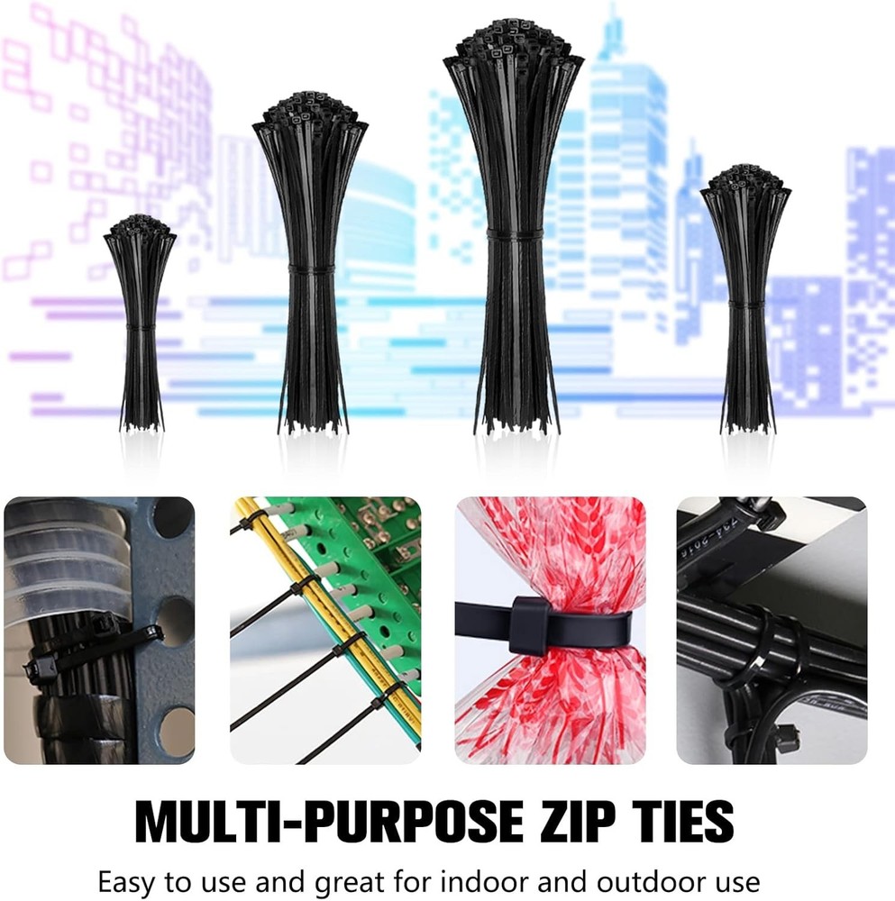 Versatile Black Cable Zip Ties: 400 Pack in Assorted Sizes for All Uses
