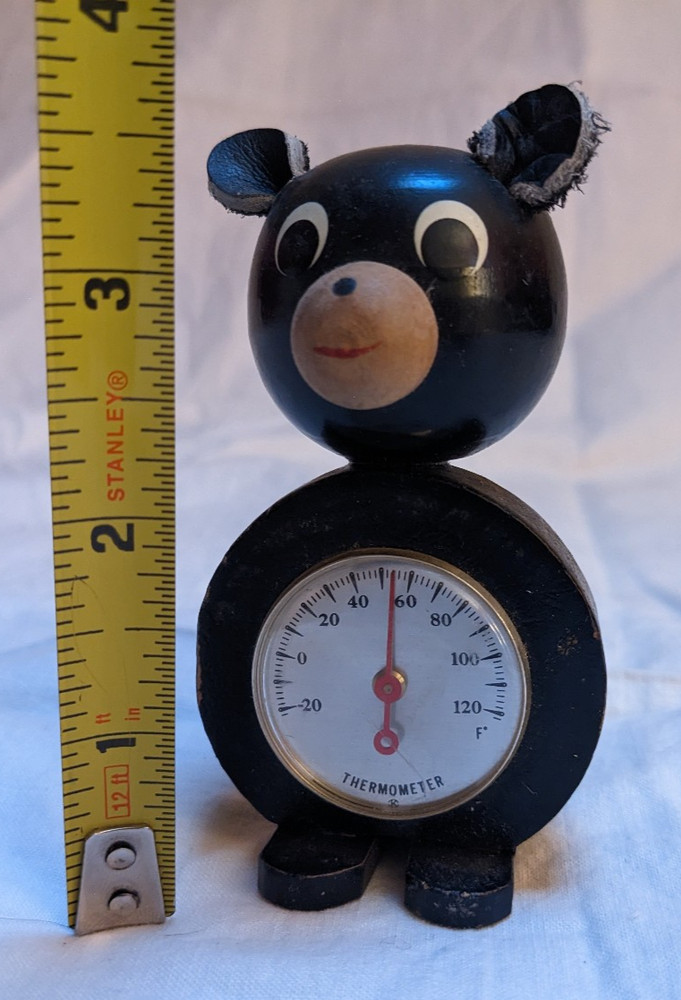 Vintage Small Black Bear Thermometer