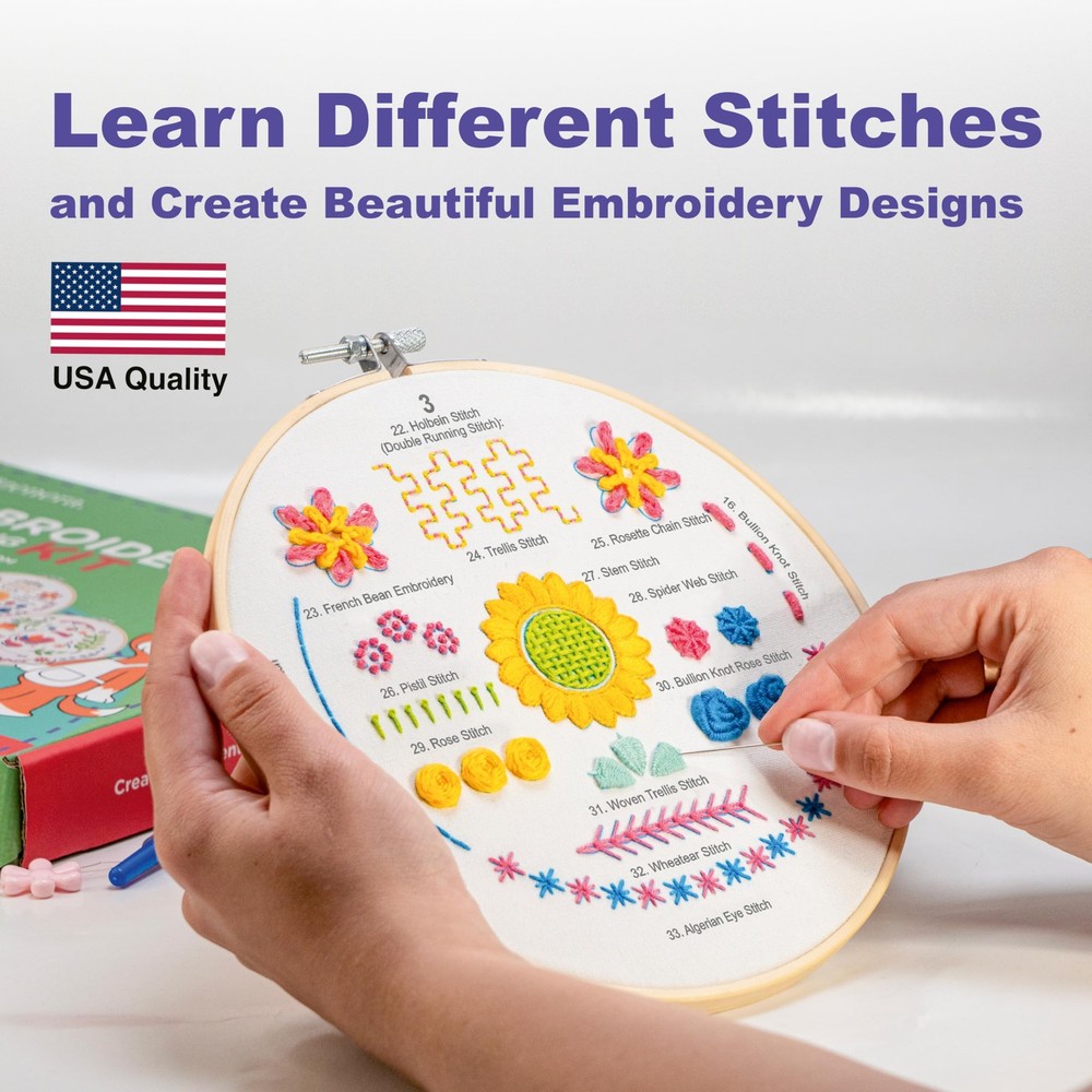 Beginner Embroidery Kit for Adults Learn to Stitch Hand Needlework 4 Pack