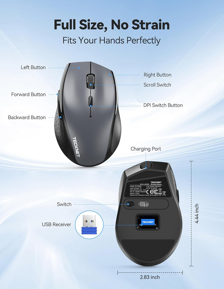 TECKNET Wireless Mouse Rechargeable,Mouse for Laptop Computer,2.4G USB Computer