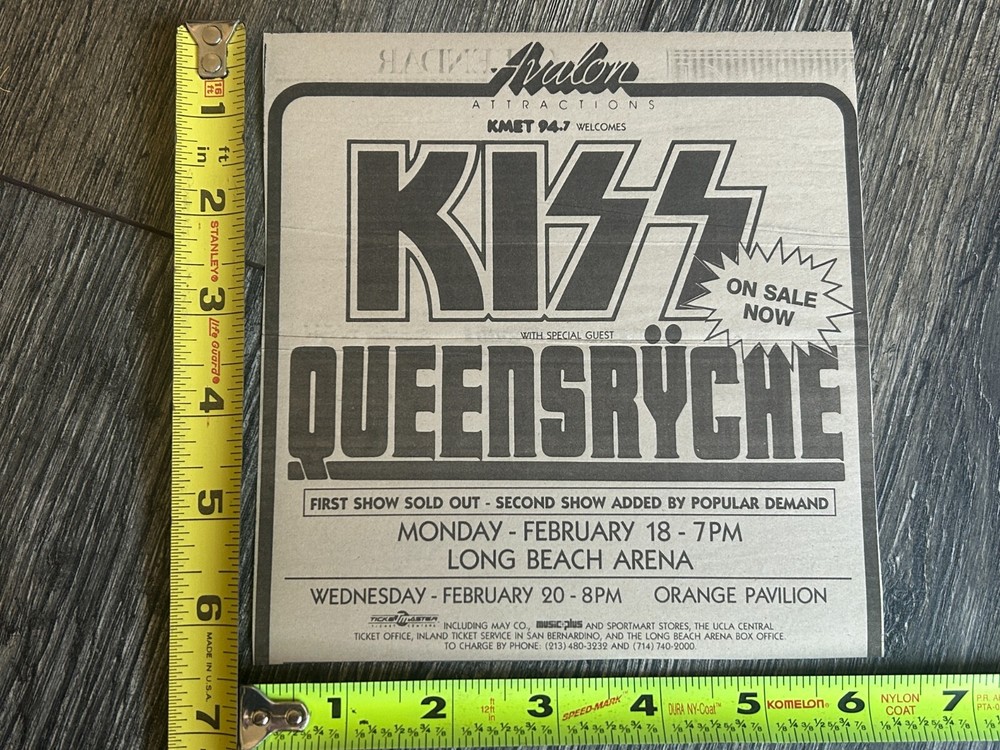 KISS Concert Ad Advert Animalize Tour Long Beach Arena CA Feb 18 Vintage Kiss